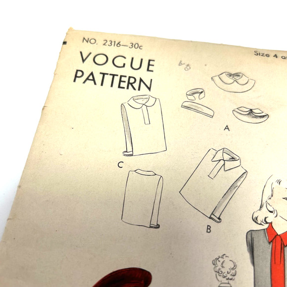 Vogue Vintage 1940's Pattern #2316 Childs Beret Size 4 & 6 Years HTF RARE - Picture 2 of 6